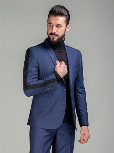 2 Piece Suit Wedding Homecoming Outfit 2-Button Blazer Notch Lapel Stylish Tuxedo Men Black Contrast Seams2