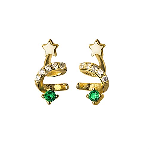 TTDGYYXW Pendientes de Gama Alta con Adornos de Fiesta de Navidad, Estrella de circonita Verde, Espiral giratoria 925