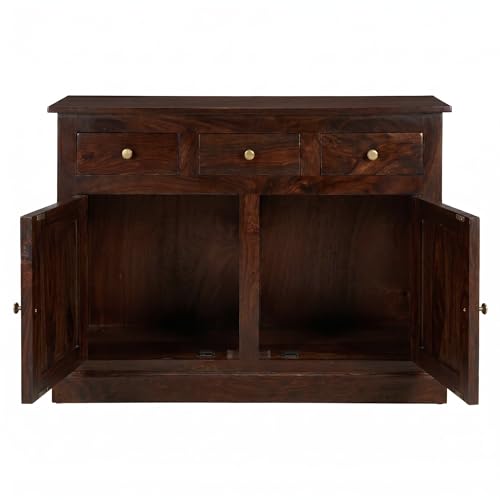 Image of SONA ART & CRAFTS Mini Tile Solid Sheesham Wood Sideboard Cabinet Storage Organizer with 2 Door & 3 Drawer Cabinet for Home Living Room & Bedroom Multi Shelves Cabinets Hallway Dinning (Walnut Finish)