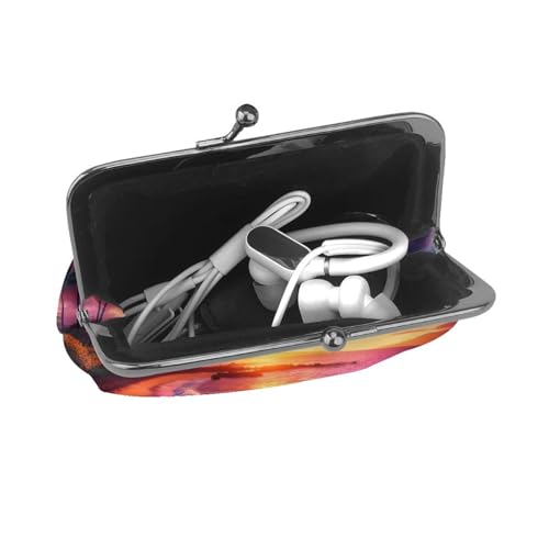 Pu Leather Buckle Coin Purse Hawaiian-Sunset-Wonder Girls Kiss-Lock Change Purse Wallets4