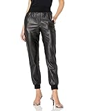 KENDALL + KYLIE Women's Vegan Leather Jogger, Black, L