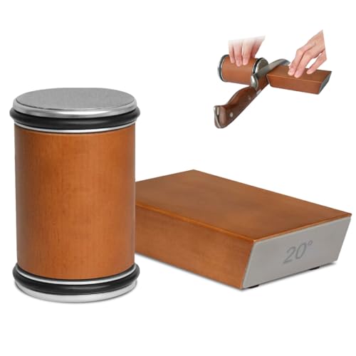 Rolling Knife Sharpener Kit Professional Roller Knife Sharpener Wooden Magnetic Sharpening Tool with 2 Fixed Angles 15 & 20 Degrees Diamond Dual Sided Blade Sharpening Grinding Stone for Kitchen Chef
