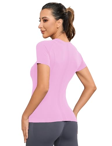 Image of MathCat Seamless Workout Tops for Women, Short Sleeve Compression Athletic Shirts Soft Yoga Gym Tops XS-XL