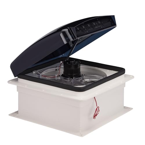 Build-in Rain Shield RV Roof Fan Vent 10-speed 12V 14'' Reversible Manual Open with Tail
