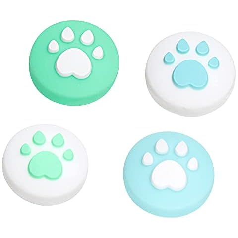 4PCS Thumb Stick Grips for Switch and Switch Lite Silicone Cat Paw Joy Con Thumb Grip Set Joystick Caps, Blue and Green Cover