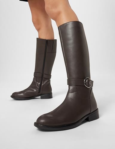 Image of ELLE Women Tan Brown Solid High-Top Block Heel Regular Boots