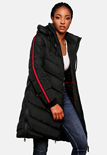MARIKOO Damen Wintermantel Warmer Steppmantel lang mit Verstellbarer Kapuze Armasa Schwarz Gr. XL