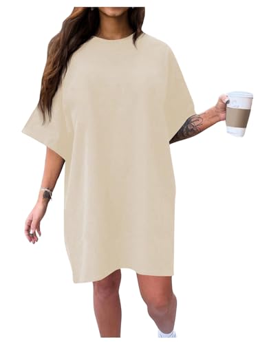 Image of SOLY HUX Women's Plus Size T Shirt Dress Half Sleeve Crewneck Loose Summer Dresses Plain Apricot 4XL