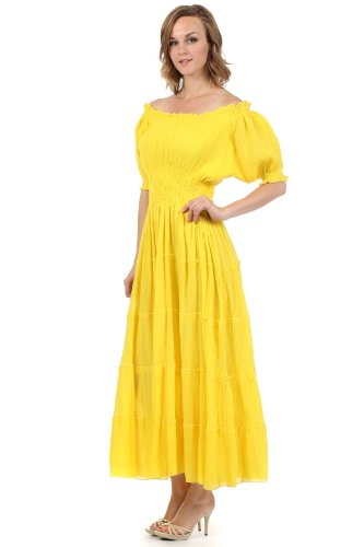 Image of Sakkas Cotton Crepe Smocked Peasant Gypsy Boho Renaissance Mid Length Dress