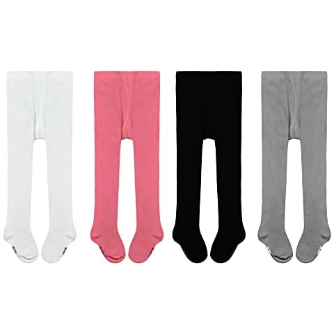 Girls Pantyhose Toddler Baby Tights - 4 Pairs Cotton Black White Pink Gray 18-24 Months Infant Girls Tights Newborn Kids Pantyhose Cover