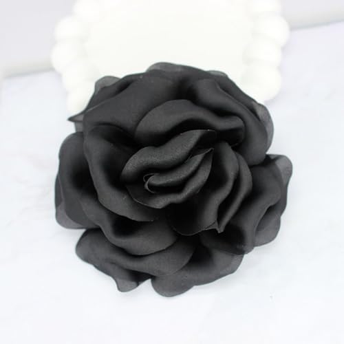 Image of Satin Fabric Rose Flower Brooches Pins for Women Elegant 3D Large Camellia Flowers Floral Lapel Pins for Valentines Day Wedding Bridal Prom Banquet Party Dress Suit Clothes Accessories