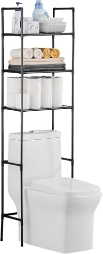 LANTUS Étagère WC, Rangement au-Dessus des Toilettes,avec Étagère Réglable, Convient à la Plupart des Toilettes, Gain de Place, Montage Facile, 161 * 46 * 24cm-Noir