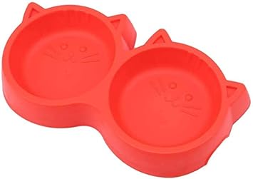 RvPaws Pet Feeding Bowl - Cat Face Shaped Double Food and Water Bowl for Dogs and Cats (Red Color) - Pack of 1