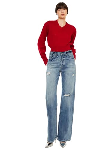 Kan Can Women's Distressed High Waist Bootcut Jeans3