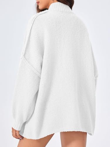 Image of Saodimallsu Womens Oversized Cardigans Long Lantern Sleeve Button Down Loose Ribbed Knit Fall Sweater Coats White