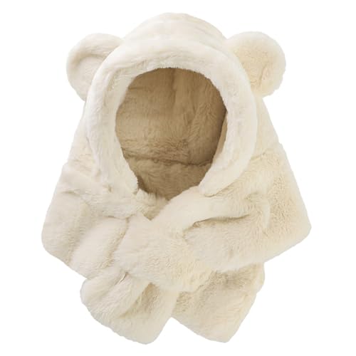 Toddler Hat Scarf, Baby Bear Ears Plush Hat with Neck Warmer, Winter Thermal Kids Hat for 6 Month to 2 Years Old