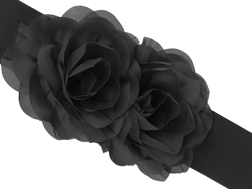 Women's Big Double-Flower Stretchy Belt, Elastic Wide Chunky Waistband Belts for Dress2