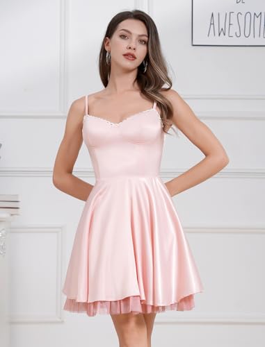 ODIZLI Women's Satin Short Corset Mini Short Dress Sleeveless Sweetheart Neckline Ruffle Party Dress Summer with Pockets2