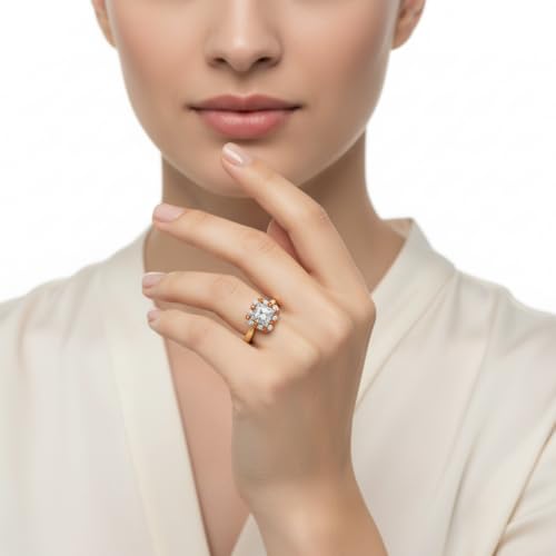 Image of Choose Your Gemstone Floating Halo Diamond CZ Ring Yellow Gold Plated Princess Shape Halo Engagement Rings Everyday Jewelry Wedding Jewelry Handmade Gifts for Wife US Size 4 to 12