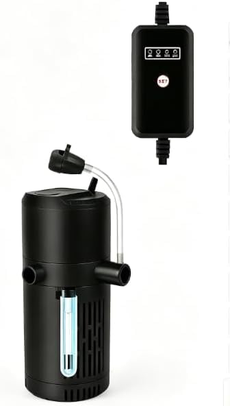 4-in-1 Aquarium Filter mit 6W UVC Klärer Aquarium Innenfilter mit Timer, für Aquarien, Belüftung & Regendusche, Multifunktionaler Sauerstoffpumpen-Innenfilter(500L/H)