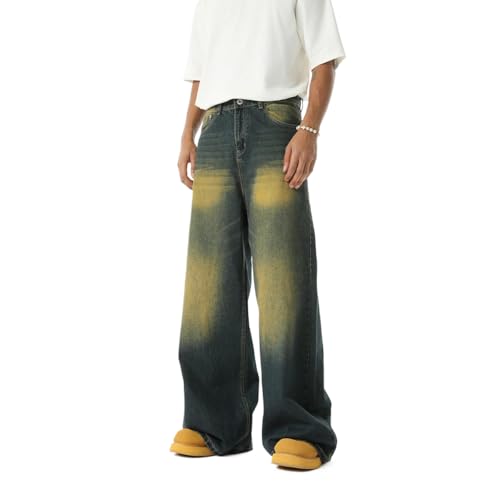 EnllerviiD Men's Baggy Jeans Loose Fit Hip Hop Wide Straight Leg Denim Skater Pants Vintage Streetwear