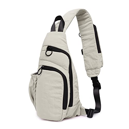 Ododos Crossbody Sling Bag With Adjustable Straps Small Backpack Lightweight Daypack For Casual Hiking Outdoor Travel, Light Grey #TOP3