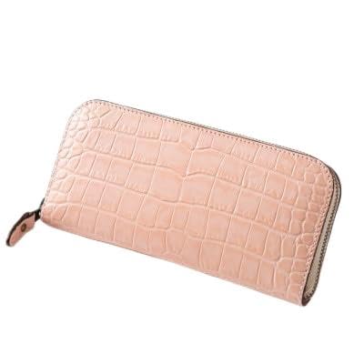 淡いピンクのクロコ模様 本革ラウンド長財布 [兵庫県たつの市産牛革使用] 革製品のHEDGE