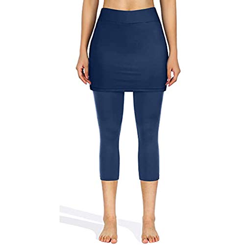 mmknlrm Saias de ioga esportivas Legging com saia de capris com elástico bolsos femininos leggings d