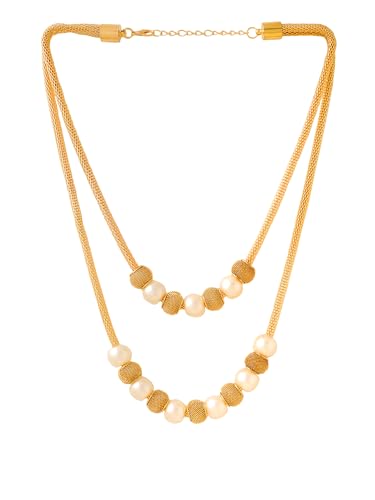 Image of Yellow Chimes Layered Necklace for Women Gold-plated Western Pearl Beads Multi layered Chain Necklace for Women and Girl