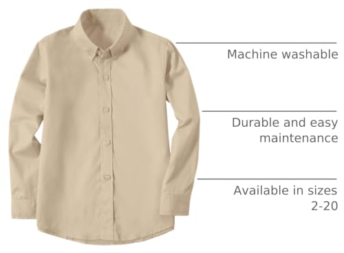 Image of Boys' Button Down Dress Shirts Kids Long Sleeve Solid Collared Uniform Shirt for Toddler Boy (Size 2T-20)