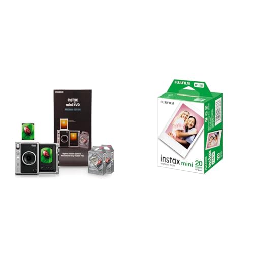 Image of Fujifilm Instax Mini Evo Hybrid Camera Premium Edition with 20 Shots of Stone Gray Film and 100 Diff