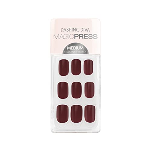 Dashing Diva Magic Press Nails - Viking Red | Medium, Square Press On Nails | Long Lasting Stick On Gel Nails | Lasts Up to 7 Days | Contains 30 Stick On Nails, 1 Prep Pad, 1 File