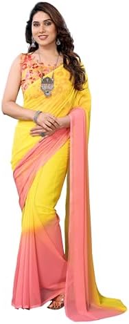 MOHIT CREATIONS Women's 1-Minute Ready-to-Wear Georgette Saree with Unstitched Blouse Piece