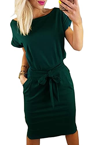 Image of PALINDA Women's Striped Elegant Short Sleeve Wear to Work Casual Pencil Dress with Belt