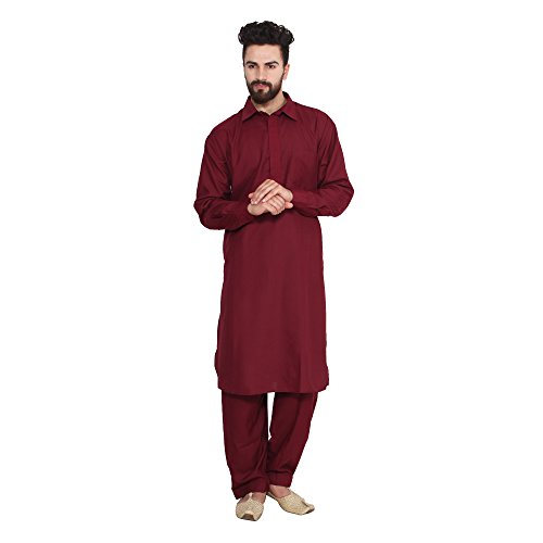 Image of SOJANYA (Since 1958 Men's Soft & Comfortable Cotton Blend Solid Pathani Set-Perfect for Eid & Holi Celebrations