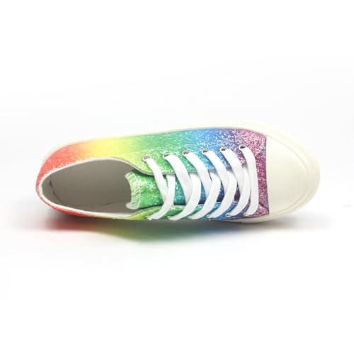Rainbow Glitter Canvas Sneakers, Low Top Fashion Casual Shoes, White Laces2