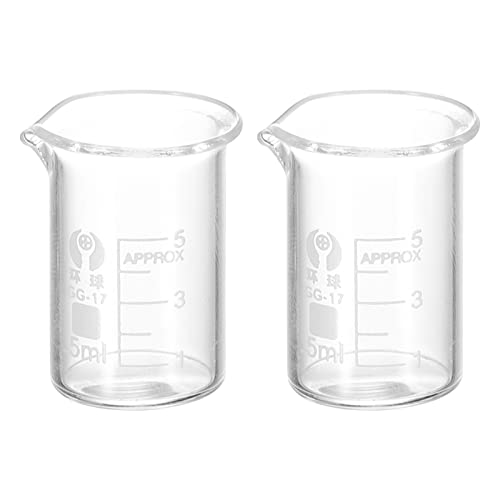 PATIKIL 2uds 5ml Bajo Forma Vidrio Precipitados Vaso, 3.3 Borosilicato Vidrio Graduado Impreso Escala Medición Vasos con Caño para Cocina Laboratorio Líquidos
