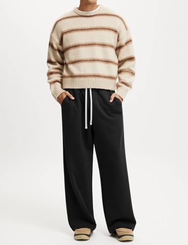 Image of HeSaYep Men's Baggy Sweatpants Cotton Fleece Wide Leg Sweat Pants