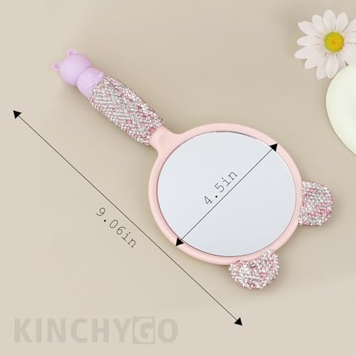 Espejo de Mano Rhinestone con Diseño Gato Rosa miniatura 2