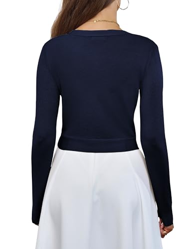 Image of VOIANLIMO Women's Cardigan Knit Sweaters Long Sleeve Cropped Tie Front Bolero Shrug for Dresses S-XL