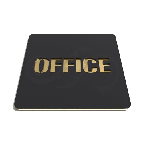 SMEDOR® Luxury Indicative OFFICE sign | 3M Brand Self Adhesive | 6 x 6 inch | Any Upscale Space | Designed for both indoor & outdoor use | Matt Black & Mirror Gold | Square Shaped | OFFICE Signboard