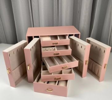 Image of KRISHYAM Large Jewelry Box for Women Jewelry Organizer Case with 9 Drawers for Necklaces Earrings Rings Gift Jewelry Storage Space Saving (Pink)