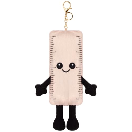 FunisFun Ruler Plush Keychain for Backpacks, Cute Corduroy Soft Ruler Plush, Ideal Gift for Women Office Workers & Daily Use (Beige)