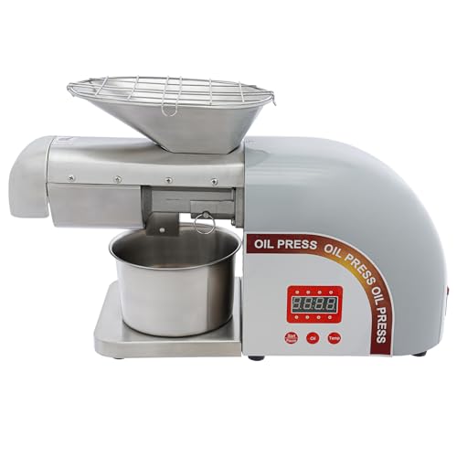 Prensa de aceite eléctrica de acero inoxidable de 1800 W, extractor de aceite profesional (5 kg/h), incluye 2 barras de presión y enchufe de la UE, prensado en frío para frutos secos/semillas, fácil