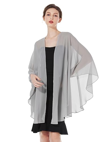BEAUTELICATE Femme Étole Châle Elégant Foulard Boléro Cape en Mousseline de Soie Pour Robe de Soirée Mariage Mariée Cérémonie(Argent, Taille Unique)