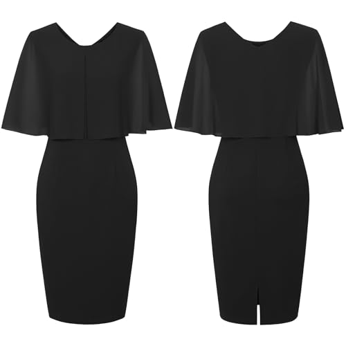 Image of COOAN Women's Wedding Guest Cape Dress Cocktail Party Formal Chiffon Lace Sequin Dress