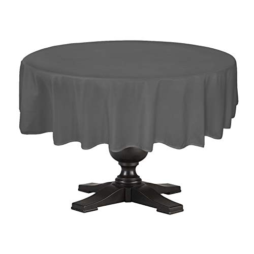 Easy-Going Round Waterproof Tablecloths R90 inch Dark Gray Spillproof Fabric Tablecloth, Decorative Fabric Table Cover, Great for Buffet Table, Parties, Holiday Dinner, Wedding & More