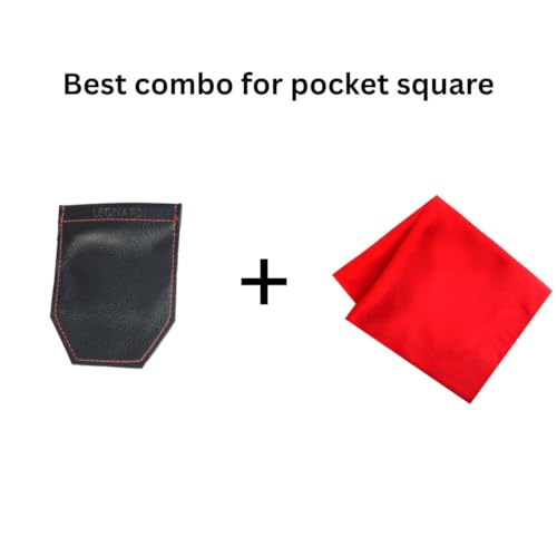 Image of LEONARDI Men's Solid Pocket Square & Pocket Square Holder For Men's Combo | Microfiber | 30cm x 30cm | Pack of 2