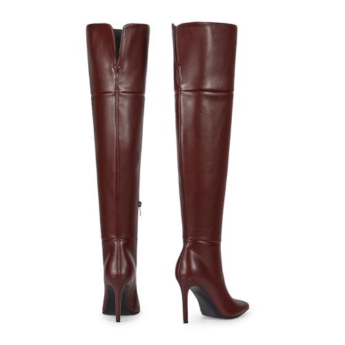 Image of wetkiss Womens Thigh High Boots Stiletto High Heel Over the Knee Fashion Dress Long Boots with Sexy Ponited Toe Zipper up Tall Boots for Date Party Club