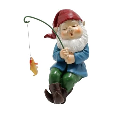 MasGo Fishing Gnome, Fisherboy Statue,Little Fishing Guy for Koi Pond or Waterfalls, Poolside Statue,Collectible Fishing Ornament,Fairy Gardens Gnomes Gifts Gnome Garden Accessories Cover